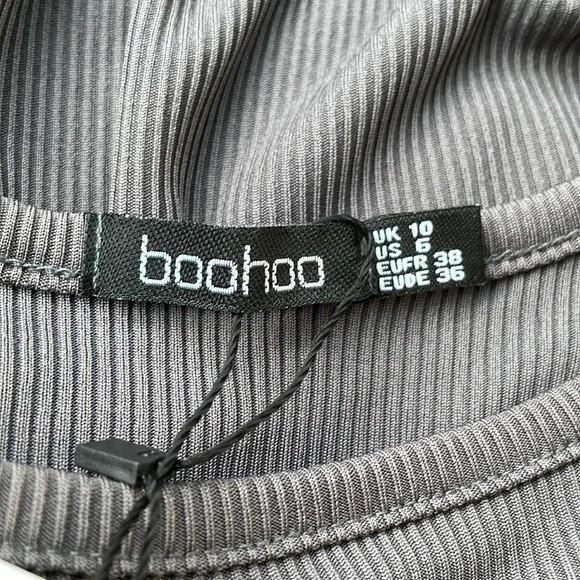 BooHoo Bodycon T-Shirt Dress Women's Size 6 Grey Basic Rib Crew Neck Dress New - Picture 8 of 14